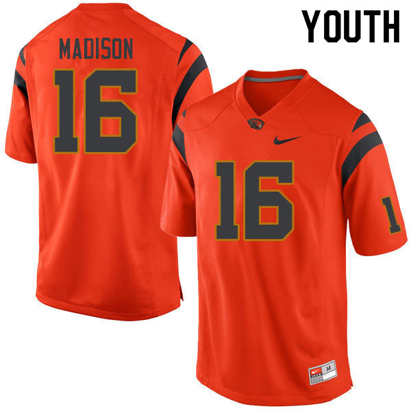 Youth #16 Arnez Madison Oregon State Beavers College Football Jerseys Sale-Orange